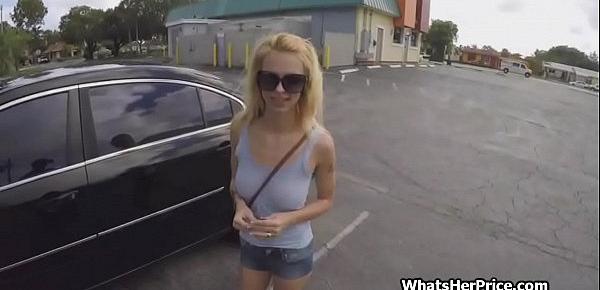  Busty blonde earns fast money with risky fuck